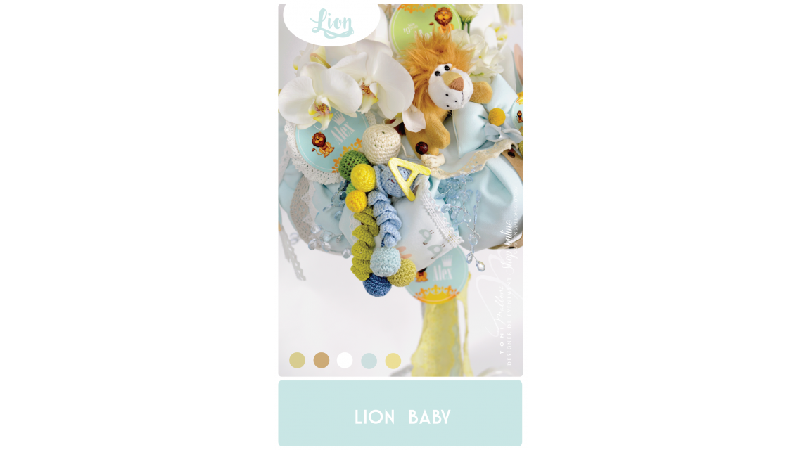 Lumanare de botez pentru cu orhidee si leuti pentru baieti, 65x4 cm, Baby Lion  1